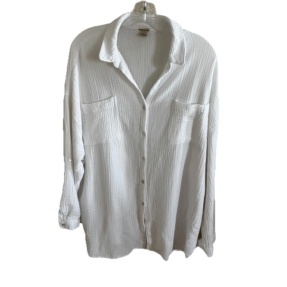 Magaschoni White Button Up Long Sleeve Front Pockets Roll Up Organic Cotton XL‎ - Picture 1 of 7